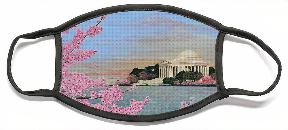Cherry Blossoms Face Mask featuring the painting Cherry Blossoms at Sunrise by Aicy Karbstein
