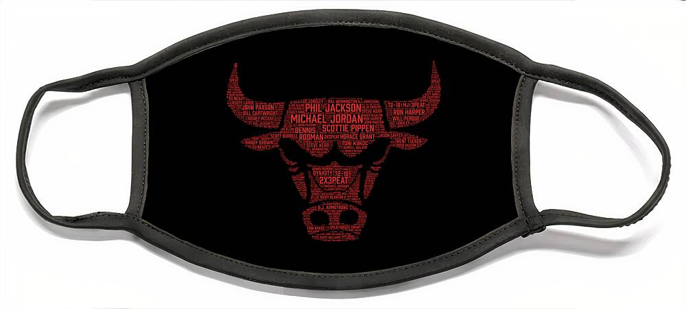 Basketball Face Mask featuring the digital art Chicago Bulls Word Art Three Peat - The last dance by My Banksy