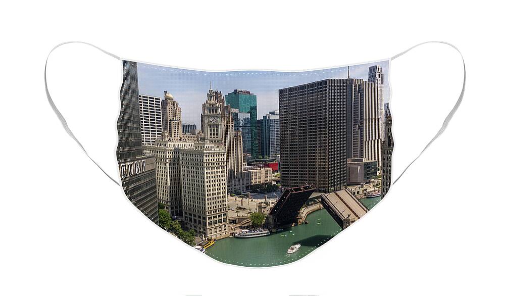 Chicago Face Mask featuring the photograph Chicago River and Clock Tower by John McGraw