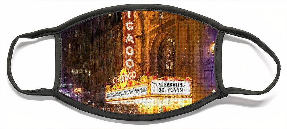 Chicago Face Mask featuring the painting Chicago Theater Reflections by Glenn Galen