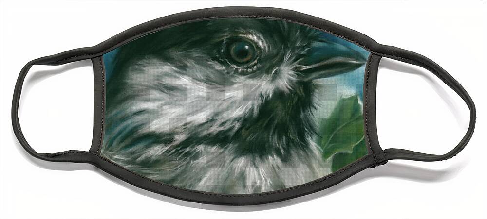 Bird Face Mask featuring the painting Chickadee with Live Oak Leaves by MM Anderson