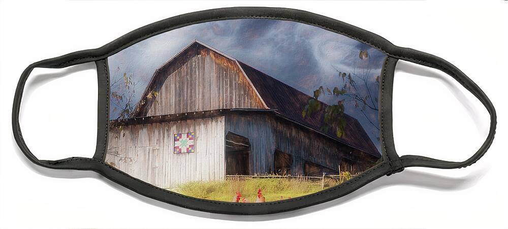 Chicken Face Mask featuring the photograph Chickens at the Farm Barn Painting by Debra and Dave Vanderlaan