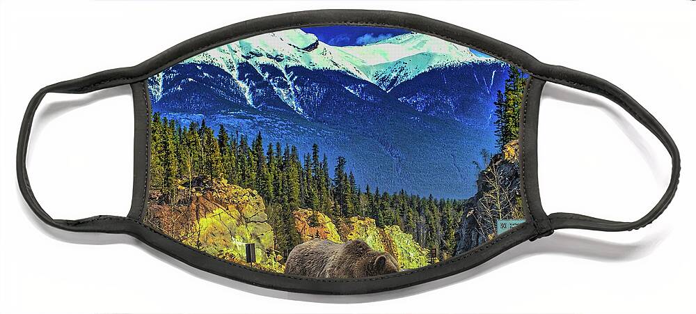 Grizzly Bears Face Mask featuring the digital art Chief in the Mountain by Norman Brule