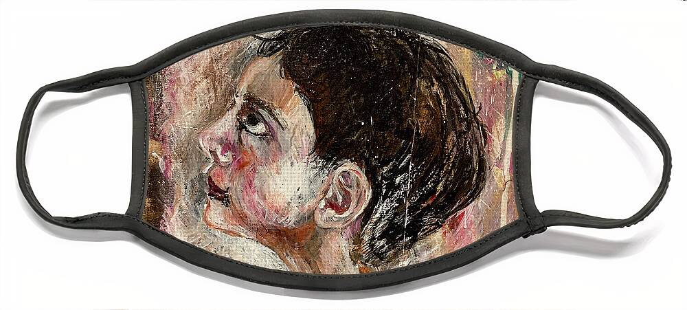 Child Face Mask featuring the painting Child looking up by David Euler