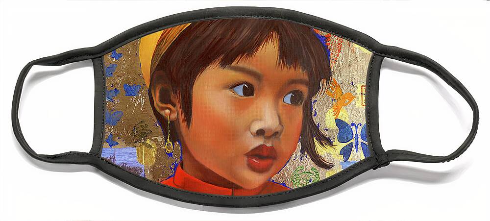 April Face Mask featuring the painting Childhood Memories by Thu Nguyen