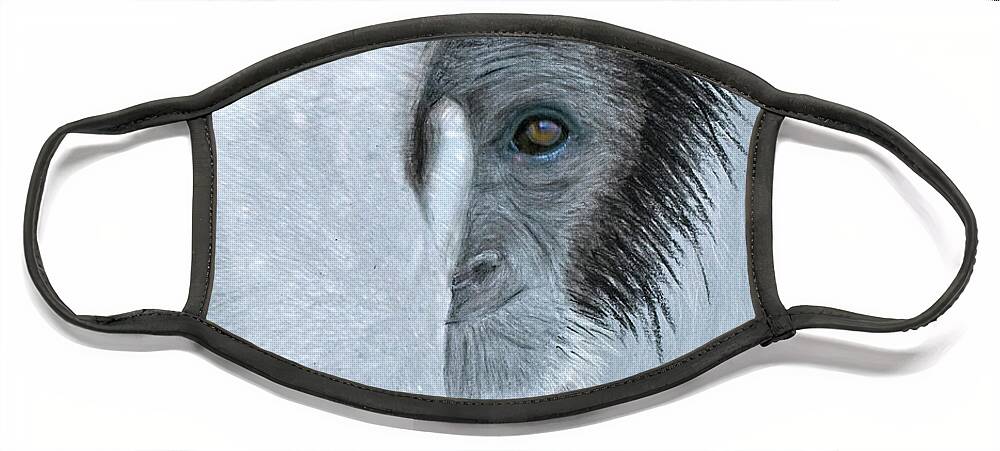 Chimpanzee Face Mask featuring the mixed media Chimpanzee portrait, mixed media. by Tony Mills
