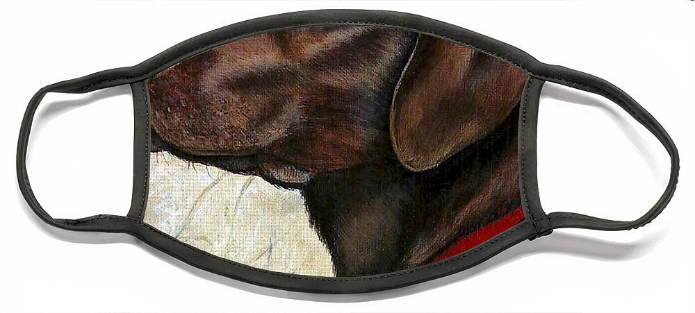 Chocolate Lab Face Mask featuring the painting Chocolate Lab by Linda Goodman