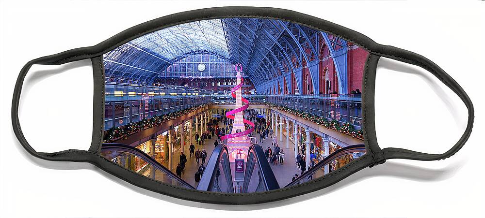 Kings Cross Face Mask featuring the photograph Christmas at Kings Cross St Pancras Station by Andrew Lalchan