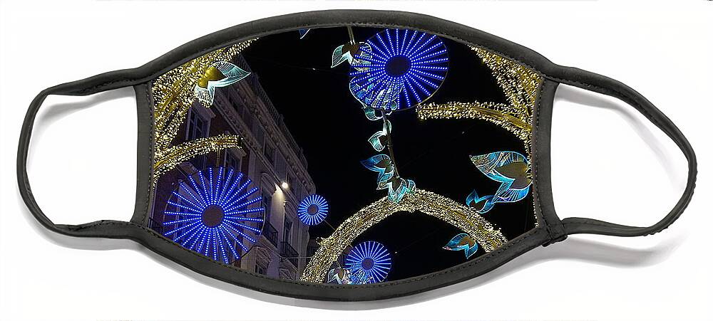 Christmas Face Mask featuring the photograph Christmas lights arches, Malaga 2019 by Paul Boizot