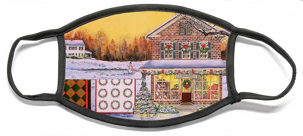 Christmas Face Mask featuring the painting Christmas Quilts by Diane Phalen