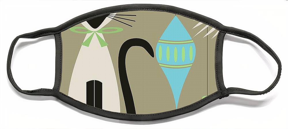 Mid Century Cat Face Mask featuring the digital art Christmas Siamese with Ornaments by Donna Mibus