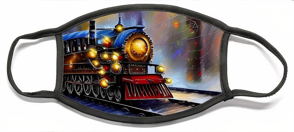Digital Christmas Train Face Mask featuring the digital art Christmas Train 1 by Beverly Read
