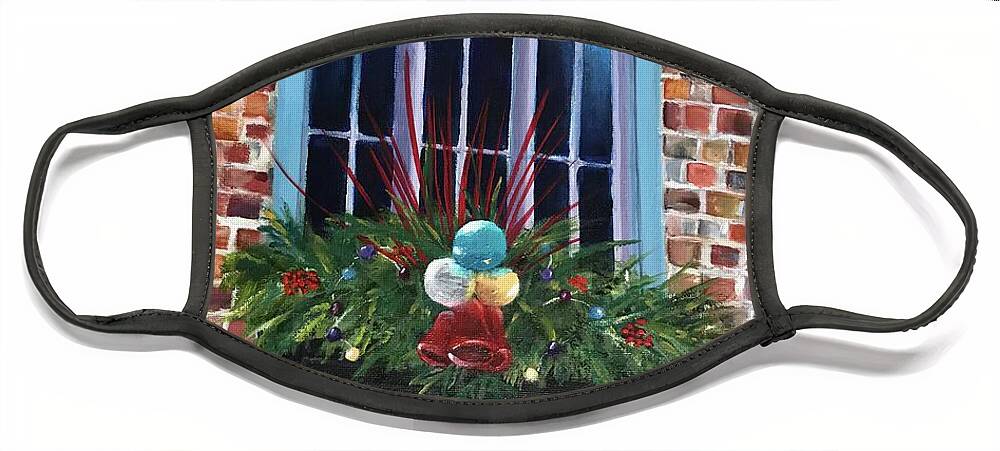 Holiday Face Mask featuring the painting Christmas Window Box by Deborah Naves