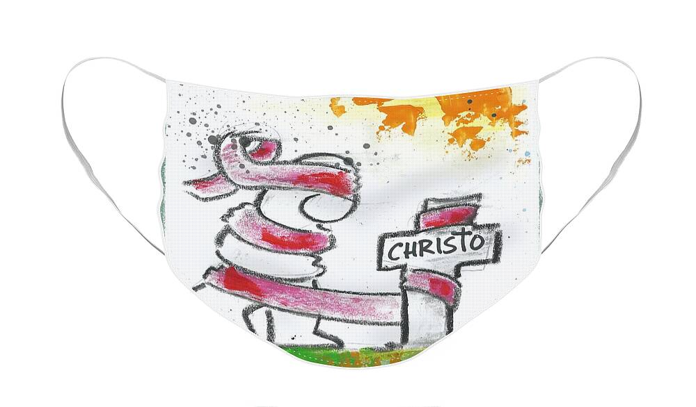 Christo Face Mask featuring the mixed media Christo by Eduard Meinema