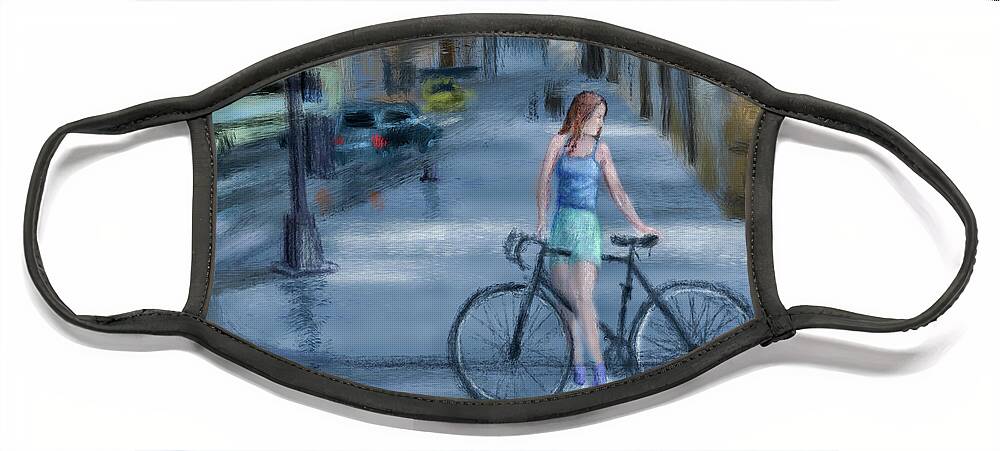 Bicycle Face Mask featuring the digital art City Bike by Larry Whitler
