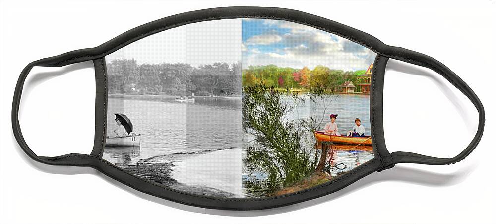 Chicago Face Mask featuring the photograph City - Chicago, IL - Boating at Garfield Park 1907 - Side by Side by Mike Savad