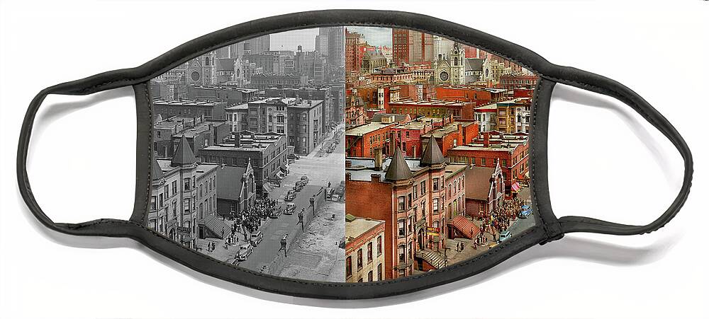 Chicago Face Mask featuring the photograph City - Chicago, IL - The Churches of Chicago 1942 - Side by Side by Mike Savad
