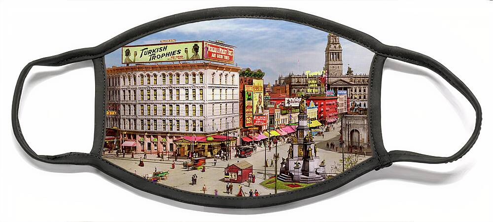 Cadillac Square Face Mask featuring the photograph City - Detroit, MI - Campus Martius 1910 by Mike Savad