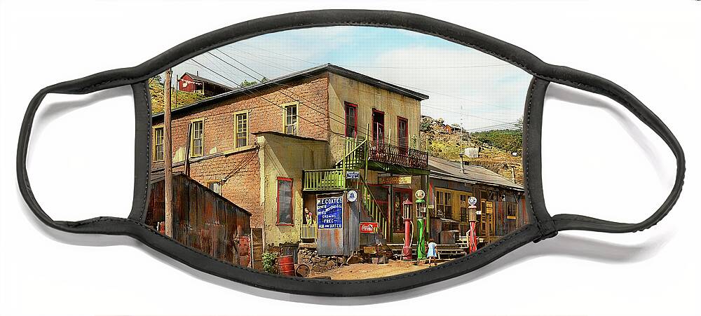 New Mexico Face Mask featuring the photograph City - Mogollon, NM - The Meat Market on Main 1940 by Mike Savad