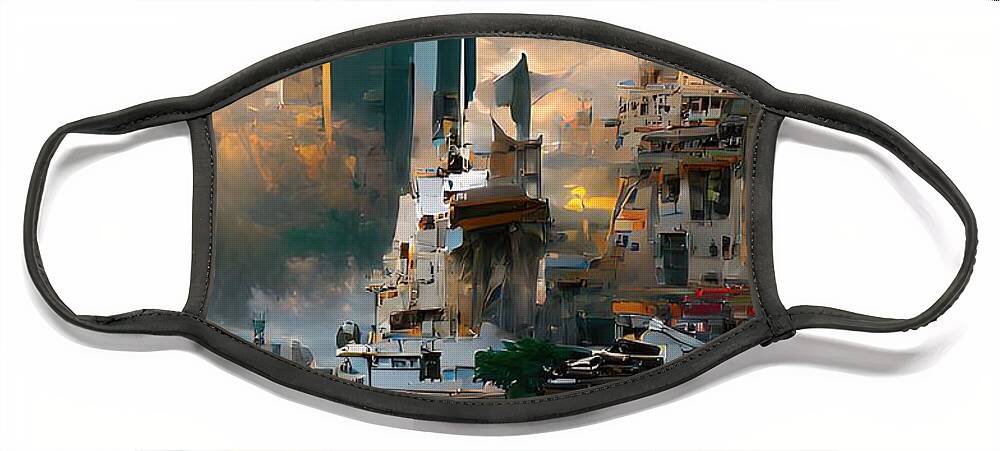 City Face Mask featuring the digital art Cityscape by Alexander Fedin
