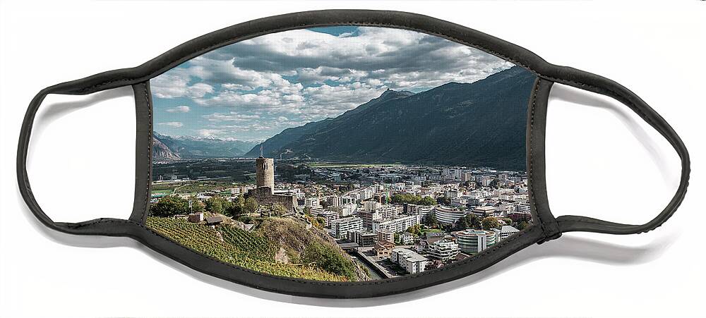 Beauty In Nature Face Mask featuring the photograph Cityscape of Martigny, Switzerland by Benoit Bruchez