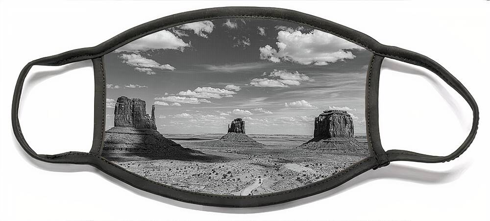 East Mitten Face Mask featuring the photograph Classic Monument Valley Monochrome by Paul LeSage