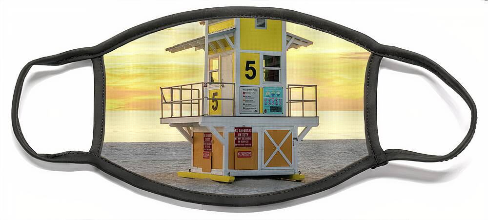 2021 Face Mask featuring the photograph Clearwater Beach Florida Lifeguard Tower Five Sunset Photo by Paul Velgos