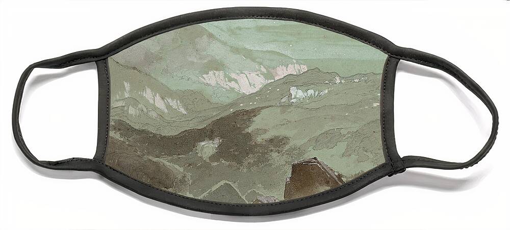Thomas Moran Face Mask featuring the drawing Cliffs of Ecclesbourne Near Hastings by Thomas Moran