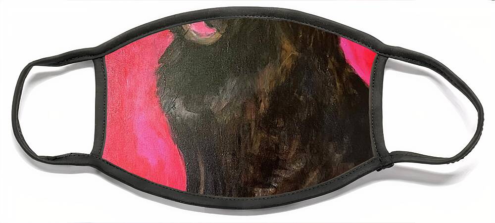 Black Dog Face Mask featuring the painting Clyde The Big Dog by Denice Palanuk Wilson