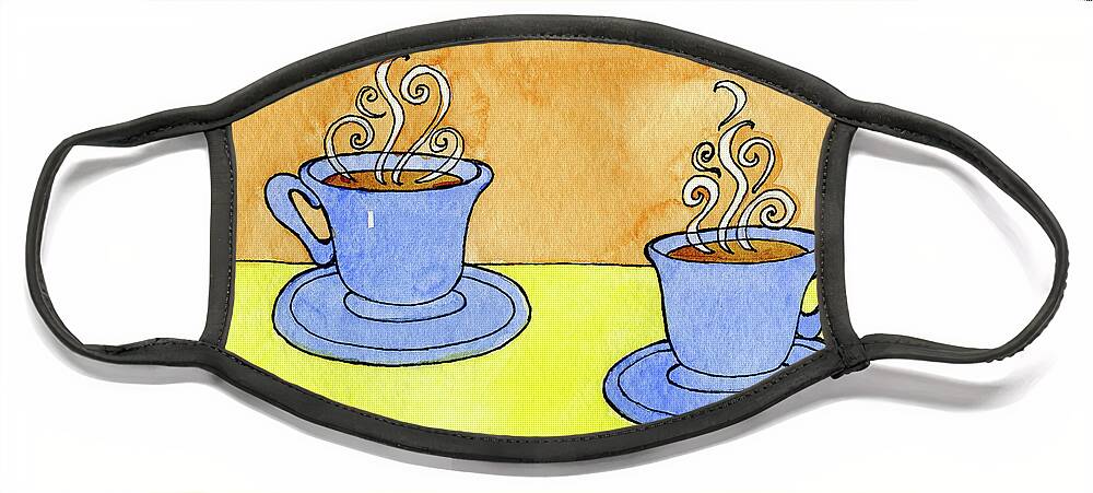 Coffee For Two A Pen & Ink Watercolor Painting By Norma Appleton Face Mask featuring the painting Coffee For Two by Norma Appleton