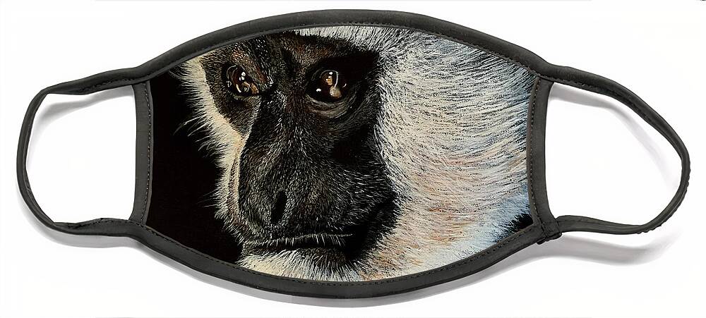  Face Mask featuring the painting Colobus Monkey Acrylic Painting on A3 black art card by Moospeed Art