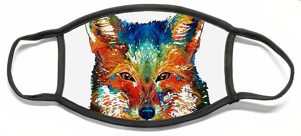 Fox Face Mask featuring the painting Colorful Fox Art - Foxi - By Sharon Cummings by Sharon Cummings