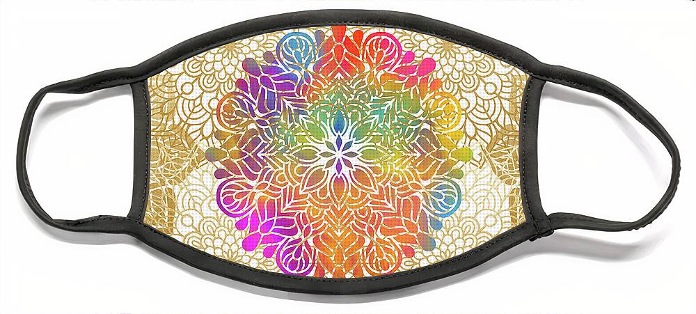 Mandala Face Mask featuring the digital art Colorful Gold Mandala Pattern by Sambel Pedes