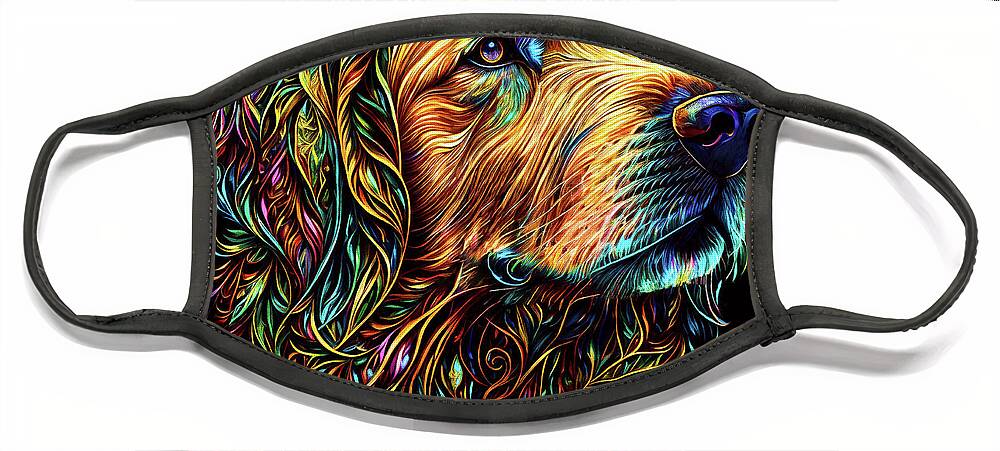 Golden Retrievers Face Mask featuring the digital art Colorful Golden Retriever Dog Art by Peggy Collins