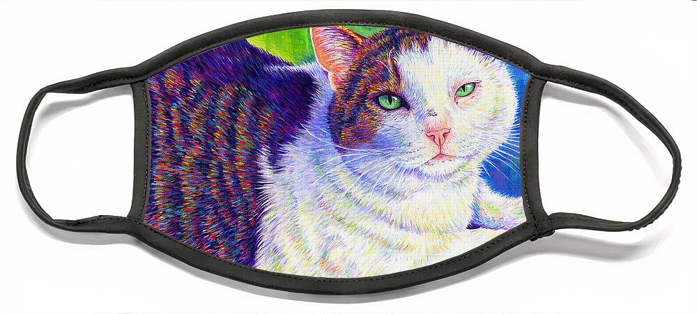 Cat Face Mask featuring the painting Colorful Pet Portrait - MC the Cat by Rebecca Wang