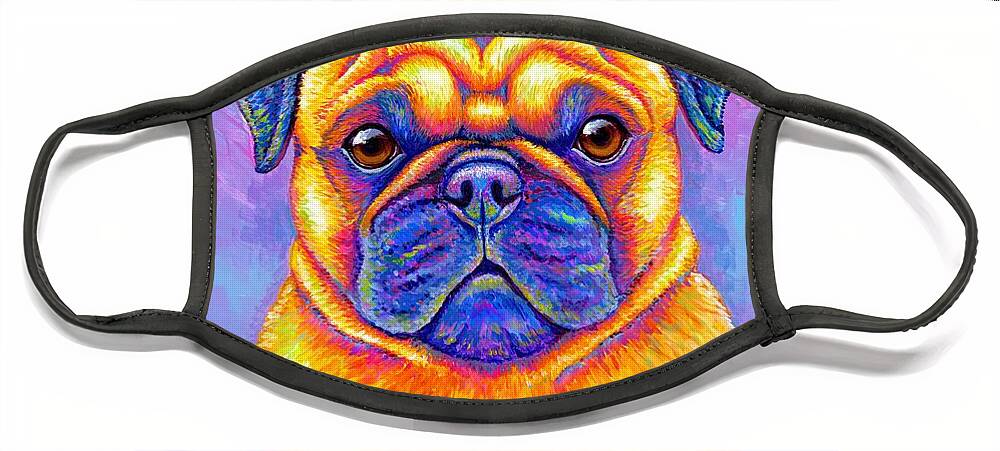 Pug Face Mask featuring the painting Colorful Rainbow Pug Dog Portrait by Rebecca Wang