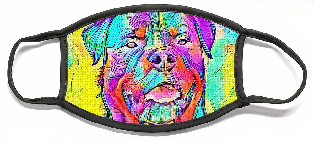 Rottweiler Dog Face Mask featuring the digital art Colorful Rottweiler dog portrait - digital painting by Nicko Prints