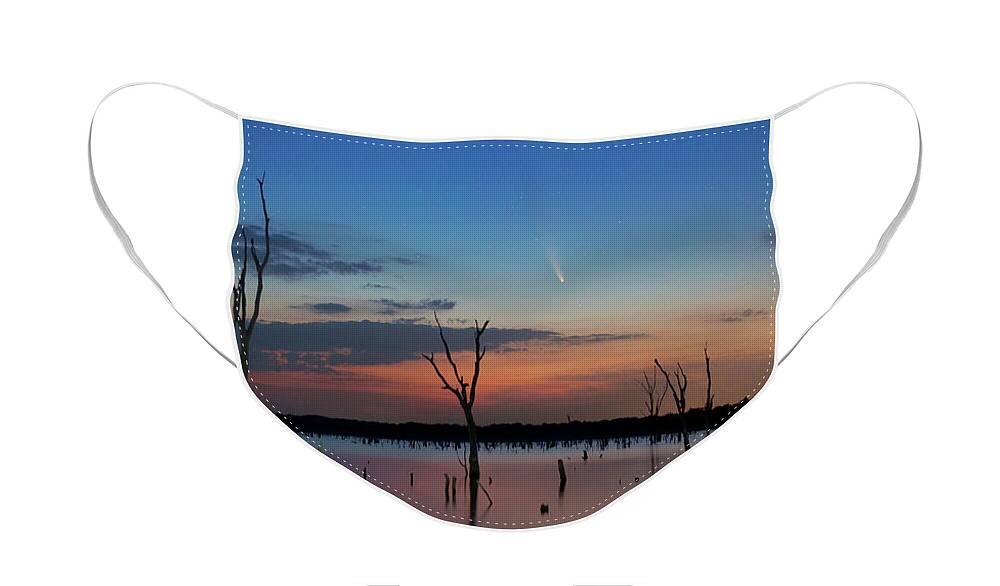 Comet Neowise Face Mask featuring the photograph Comet Neowise over Lake by Keith Kapple