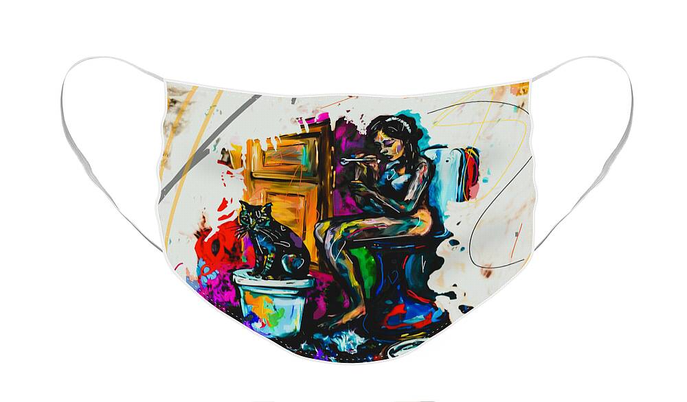 Woman Face Mask featuring the painting Company in the rest room Art Print by Crystal Stagg