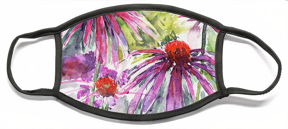 Echinacea Face Mask featuring the painting Coneflowers in Warm Hues by Claudia Hafner