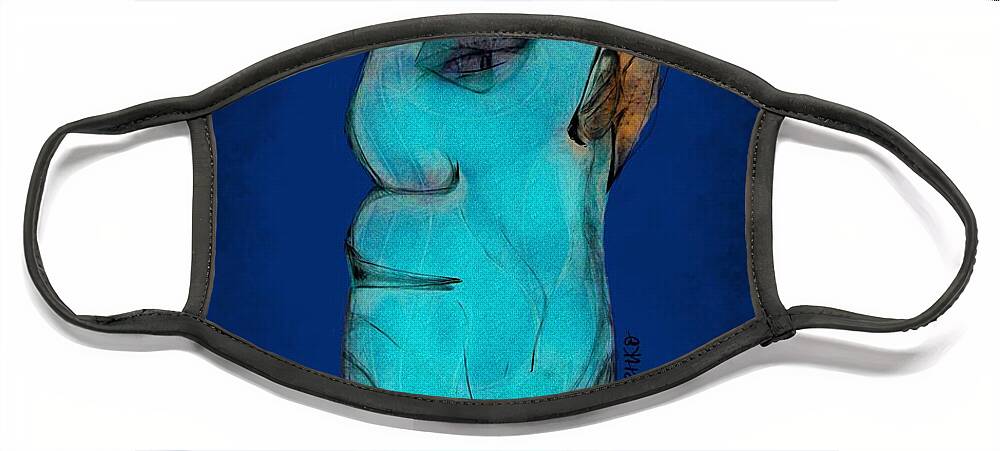 Blue Face Mask featuring the digital art Contemplating by Ljev Rjadcenko