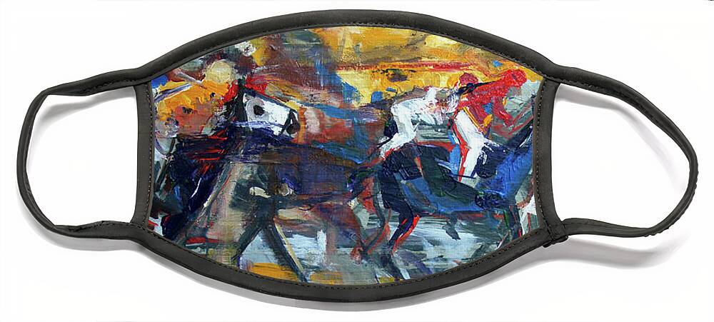 Kentucky Horse Racing Face Mask featuring the painting Controlled Chaos by John Gholson