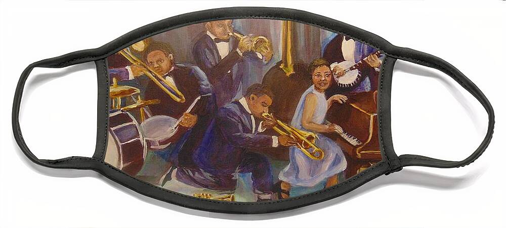 Jazz Face Mask featuring the painting Cool Jazz by Saundra Johnson
