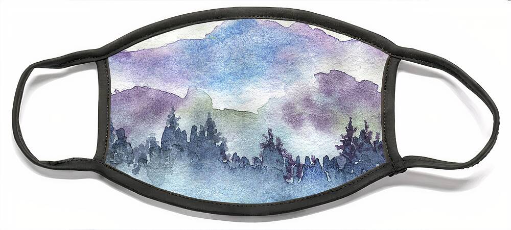 Purple Breeze Face Mask featuring the painting Cool Purple Breeze Watercolor River Landscape by Irina Sztukowski