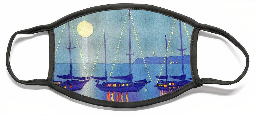 Coronado Face Mask featuring the painting Coronado Christmas Boats by Mary Helmreich