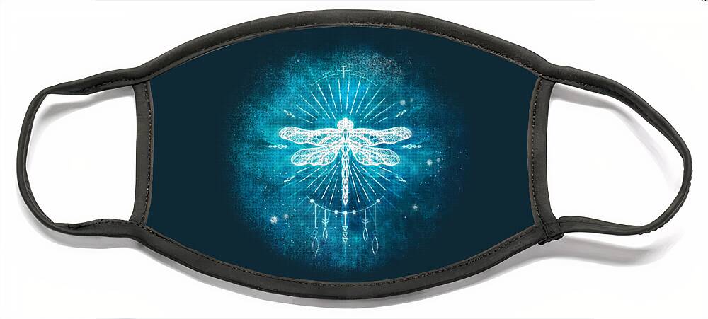 Dragonfly Face Mask featuring the digital art Cosmic Boho Dragonfly by Laura Ostrowski