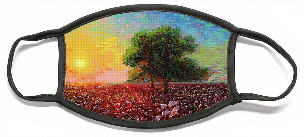 Floral Face Mask featuring the painting Cotton Field Sunset by Jane Small