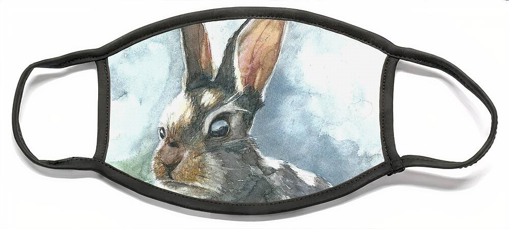 Rabbit Face Mask featuring the painting Cottontail Rabbit by Pamela Schwartz