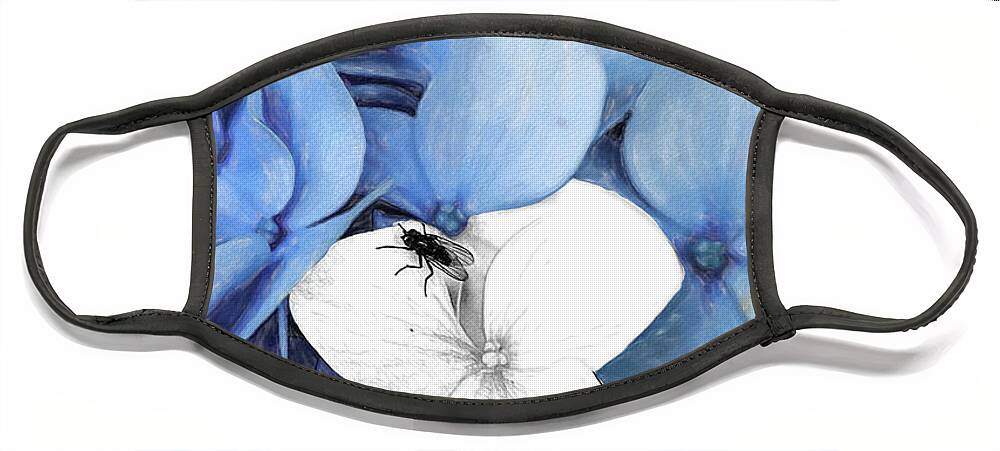 New England Face Mask featuring the digital art Country Fly Blue Hydrangea Watercolor by Tanya Owens