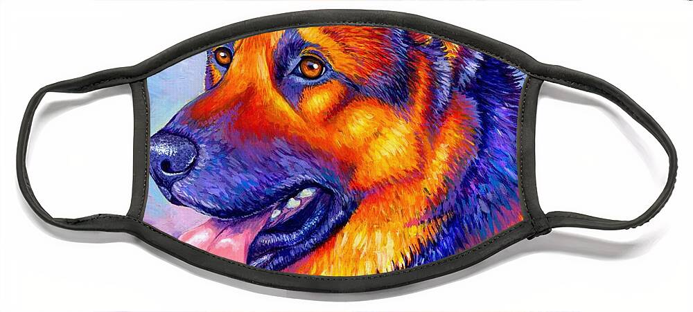 German Shepherd Face Mask featuring the painting Courageous Partner - Colorful German Shepherd Dog by Rebecca Wang